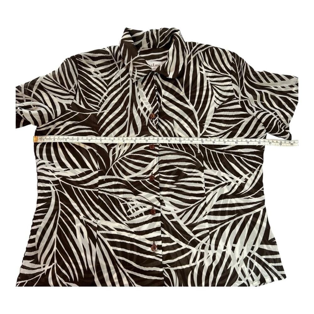 90s TANJAY Sheer Palm Print Button-Up Shirt | 6 | Brown White  | Retro Resort - Picture 3 of 10